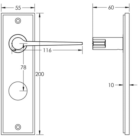 Technical drawing of of Burlington - Knightbridge Door Handle Din Bathroom Backplate Satin Brass Sku. BUR20KIT247