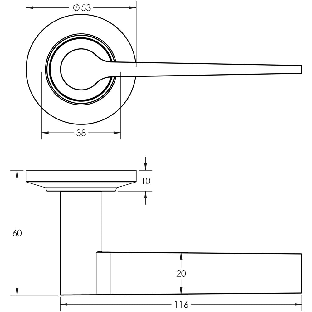 Technical drawing of of Burlington - Knightsbridge Door Handle on Chamfered Rose Dark Bronze Sku. BUR20KIT80