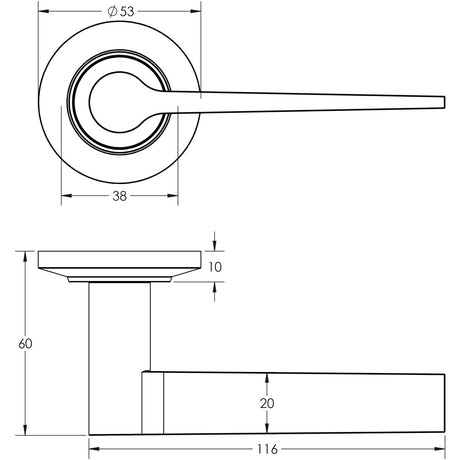 Technical drawing of of Burlington - Knightsbridge Door Handle on Chamfered Rose Satin Brass Sku. BUR20KIT236
