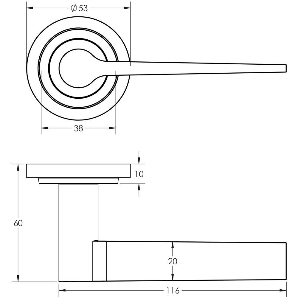 Technical drawing of of Burlington - Knightsbridge Door Handle on Stepped Rose Antique Brass Sku. BUR20KIT3
