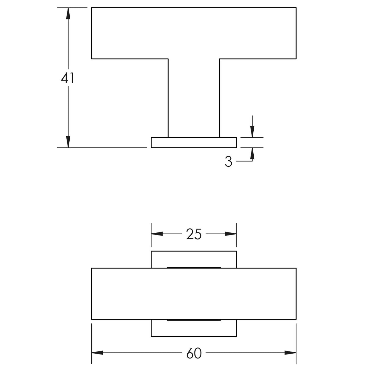 Technical drawing of of Burlington - Trafalgar T Bar Square Cupboard Knobs Dark Bronze Sku. BUR202DB