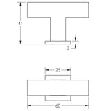 Technical drawing of of Burlington - Trafalgar T Bar Square Cupboard Knobs Antique Brass Sku. BUR202AB