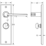 Technical drawing of of Burlington - Knightsbridge Door Handle Bathroom Backplate Satin Brass & Turn & Release Sku. BUR-20SB-453SB-80SB