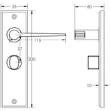 Technical drawing of of Burlington - Knightsbridge Door Handle Bathroom Backplate Satin Brass & Turn & Release Sku. BUR-20SB-453SB-81SB