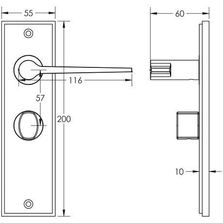 Technical drawing of of Burlington - Knightsbridge Door Handle Bathroom Backplate Satin Brass & Turn & Release Sku. BUR-20SB-453SB-81SB