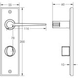 Technical drawing of of Burlington - Knightsbridge Door Handle Din Bathroom Backplate Satin Brass & Turn & Release Sku. BUR-20SB-456SB-81SB