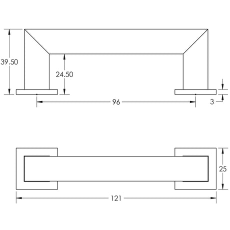 Technical drawing of of Burlington - Trafalgar Square Cabinet Handles 96mm Polished Nickel Sku. BUR210PN