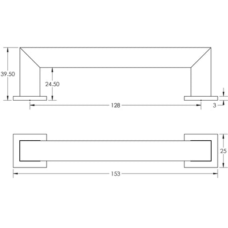 Technical drawing of of Burlington - Trafalgar Square Cabinet Handles 128mm Polished Nickel Sku. BUR211PN