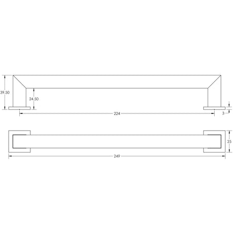 Technical drawing of of Burlington - Trafalgar Square Cabinet Handles 224mm Satin Brass Sku. BUR212SB