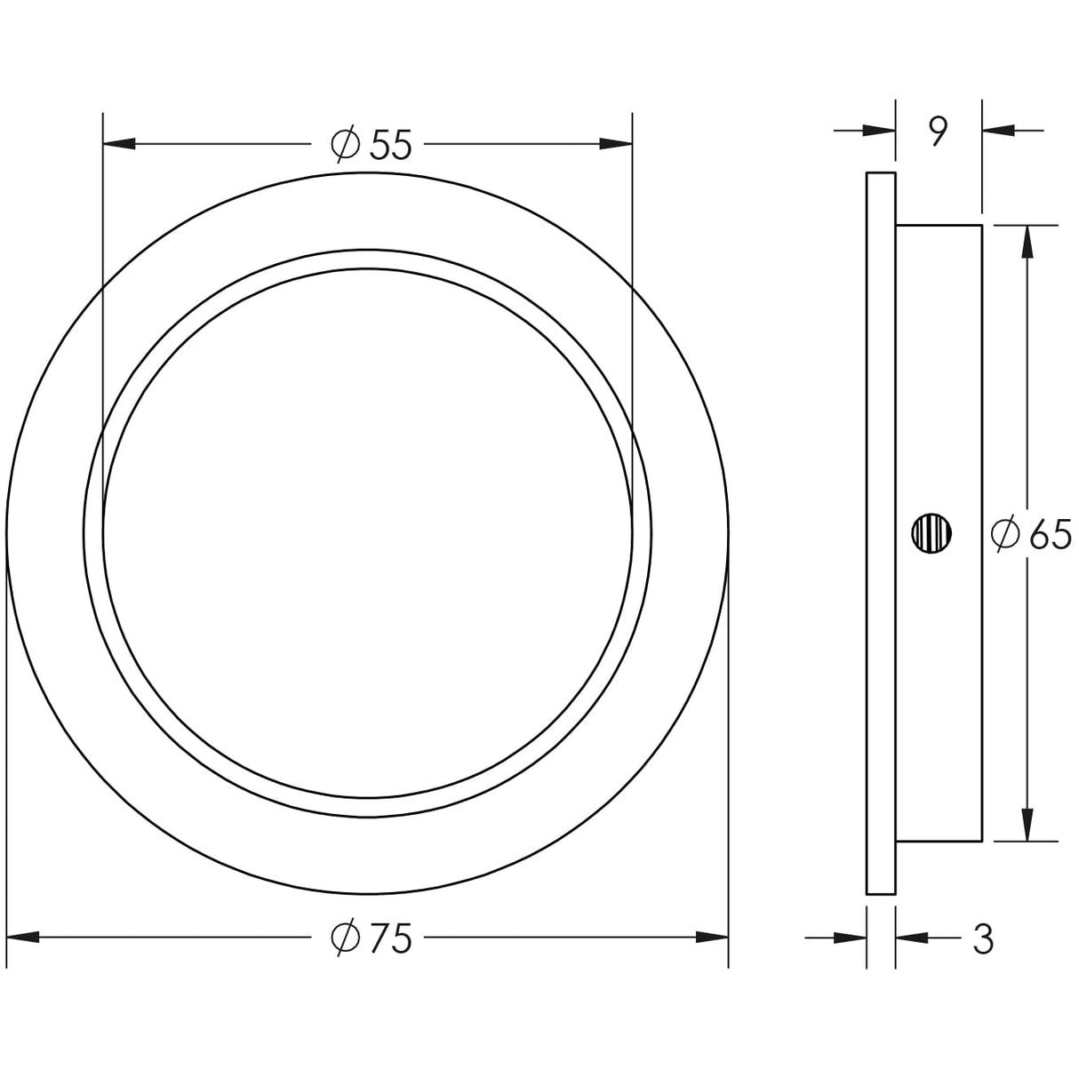 Technical drawing of of Burlington - Circular Flush Pull Satin Nickel Sku. BUR215SN