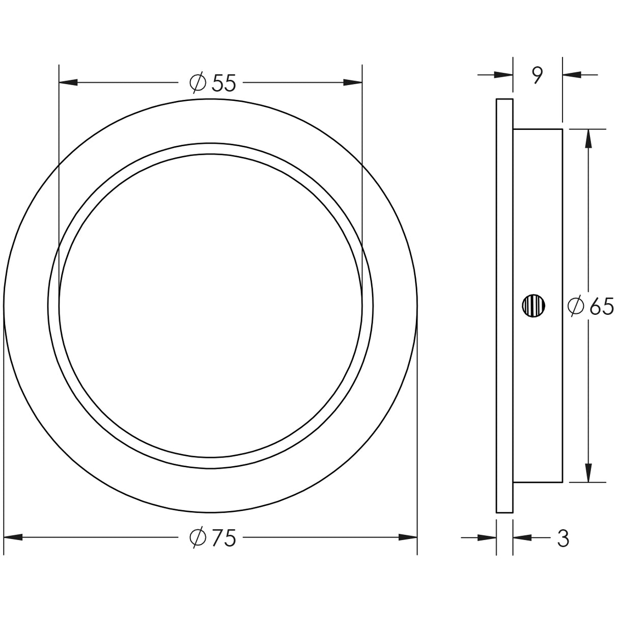 Technical drawing of of Burlington - Circular Flush Pull Black Sku. BUR215MB