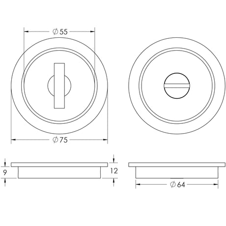 Technical drawing of of Burlington - Circular Turn & Release Satin Nickel Sku. BUR216SN