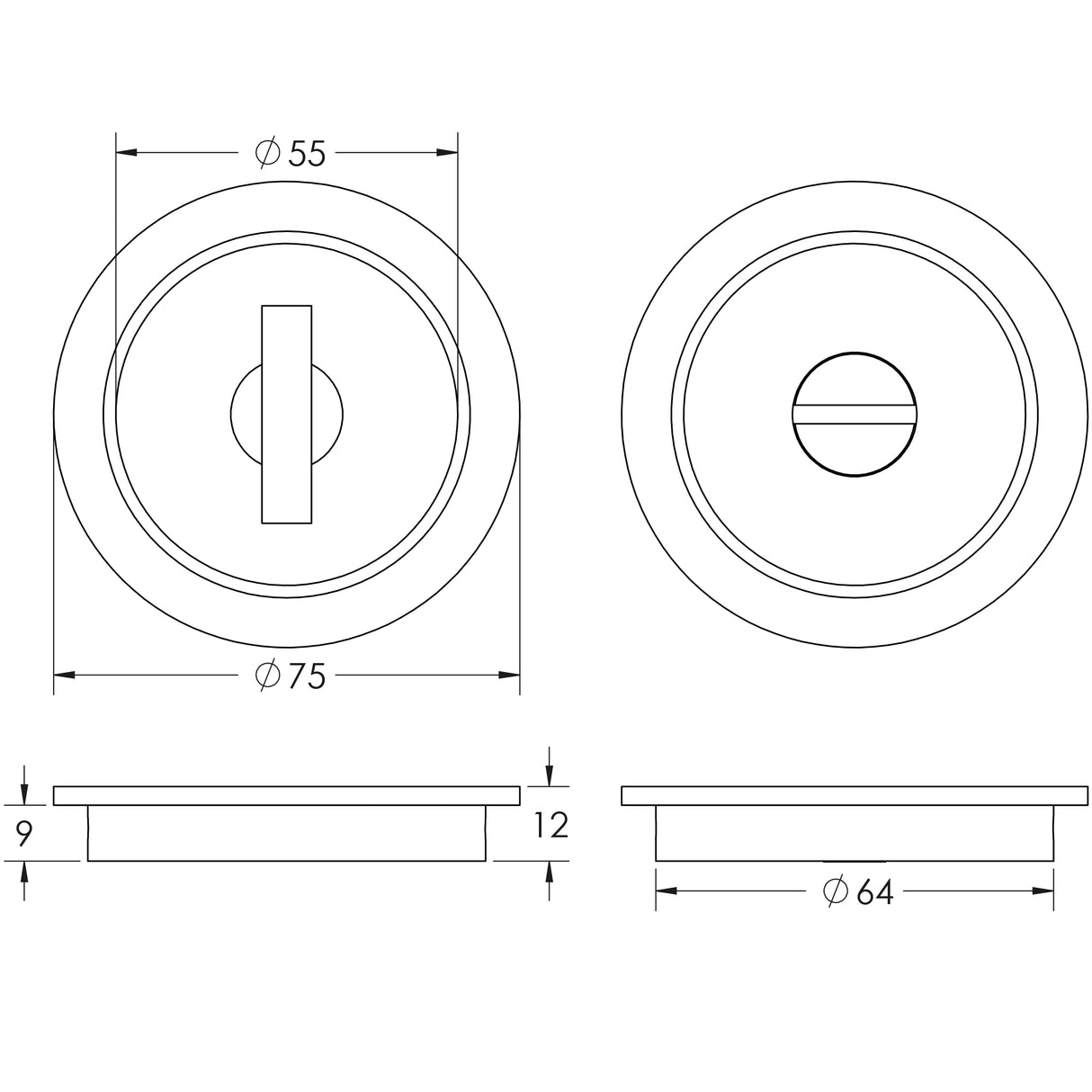 Technical drawing of of Burlington - Circular Turn & Release Antique Brass Sku. BUR216AB