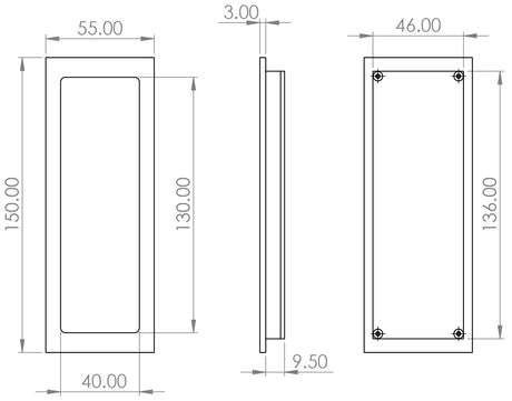 Technical drawing of of Burlington - Rectangular Flush Pull Satin Nickel Sku. BUR225SN