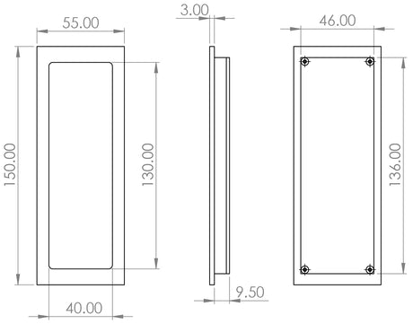 Technical drawing of of Burlington - Rectangular Flush Pull Dark Bronze Sku. BUR225DB