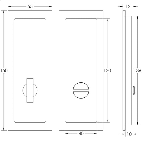 Technical drawing of of Burlington - Rectangular Turn & Release Satin Brass Sku. BUR226SB