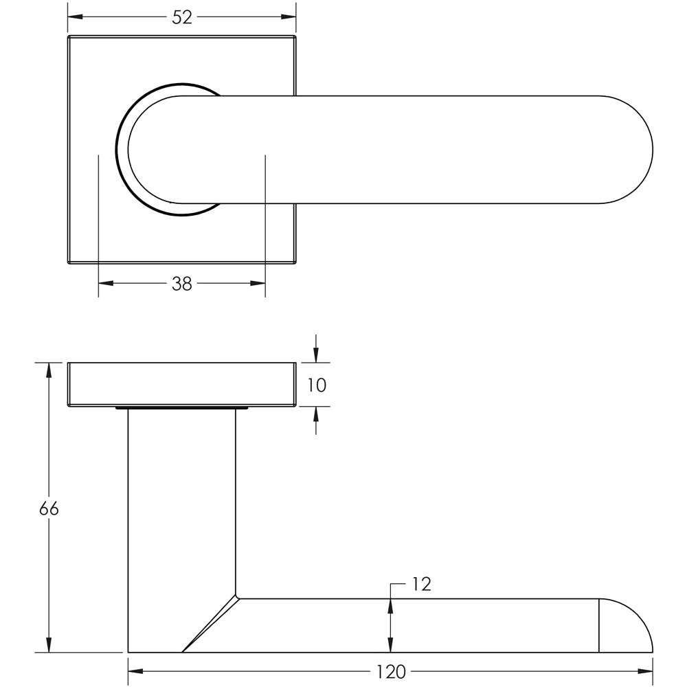 Technical drawing of of Burlington - Kensington Door Handles Square Plain Rose Satin Brass Sku. BUR25KIT240