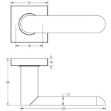Technical drawing of of Burlington - Kensington Door Handles Square Plain Rose Satin Brass Sku. BUR25KIT240
