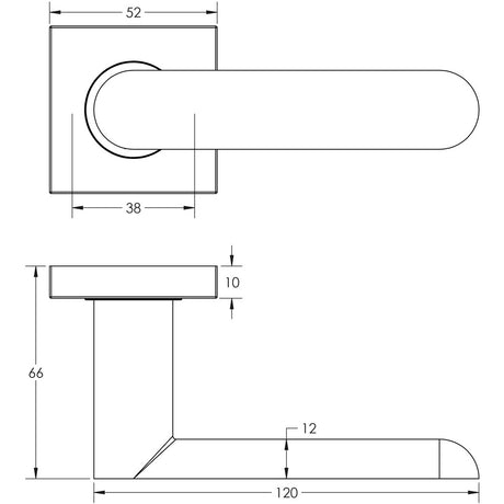 Technical drawing of of Burlington - Kensington Door Handles Square Plain Rose Polished Nickel Sku. BUR25KIT162