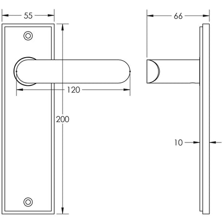 Technical drawing of of Burlington - Kensington Door Handle Latch Backplate Antique Brass Sku. BUR25KIT8