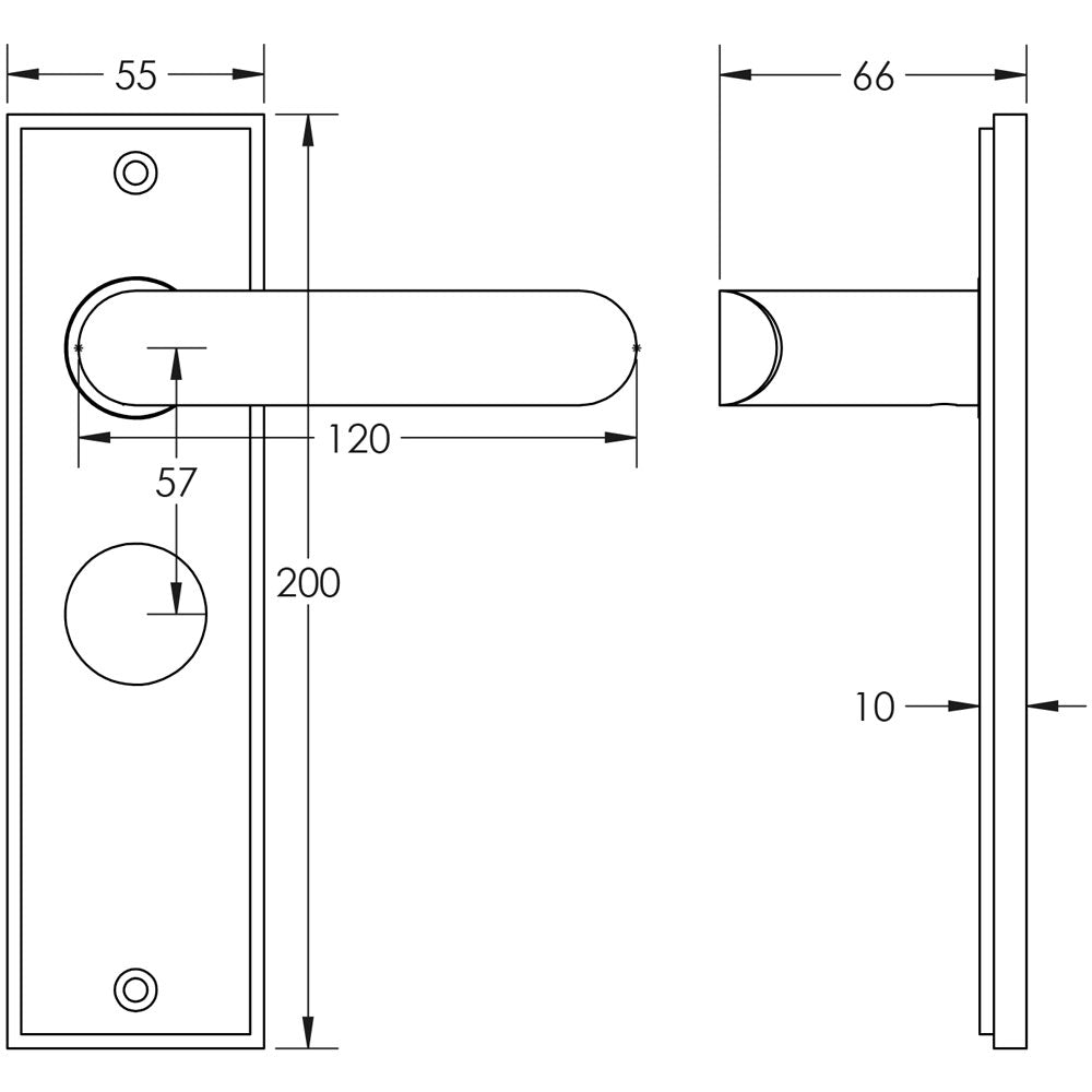 Technical drawing of of Burlington - Kensington Door Handle Bathroom Backplate Dark Bronze Sku. BUR25KIT88