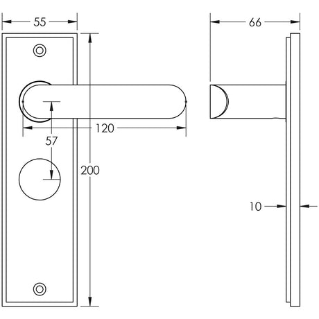 Technical drawing of of Burlington - Kensington Door Handle Bathroom Backplate Satin Nickel Sku. BUR25KIT322