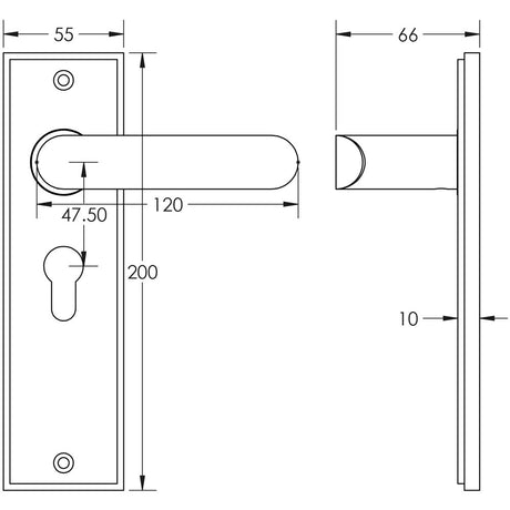 Technical drawing of of Burlington - Kensington Door Handle Euro Backplate Dark Bronze Sku. BUR25KIT89