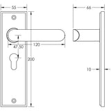Technical drawing of of Burlington - Kensington Door Handle Euro Backplate Polished Nickel Sku. BUR25KIT167