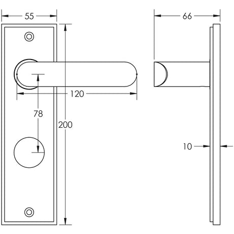 Technical drawing of of Burlington - Kensington Door Handle Din Bathroom Backplate Dark Bronze Sku. BUR25KIT91
