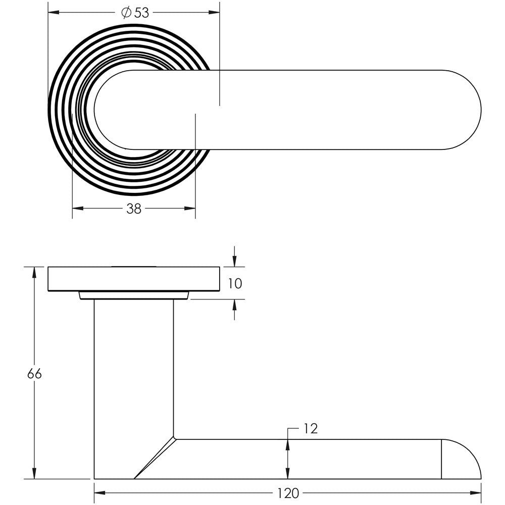 Technical drawing of of Burlington - Kensington Door Handles Reeded Rose Dark Bronze Sku. BUR25KIT82