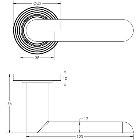 Technical drawing of of Burlington - Kensington Door Handles Reeded Rose Satin Brass Sku. BUR25KIT238