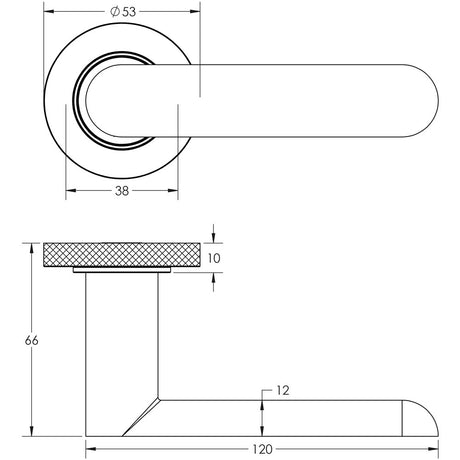Technical drawing of of Burlington - Kensington Door Handles Knurled Rose Satin Nickel Sku. BUR25KIT317