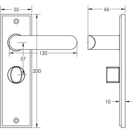 Technical drawing of of Burlington - Kensington Door Handle Bathroom Backplate Polished Nickel & Turn & Release Sku. BUR-25PN-453PN-81PN