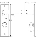 Technical drawing of of Burlington - Kensington Door Handle Din Bathroom Backplate Polished Nickel & Turn & Release Sku. BUR-25PN-456PN-80PN
