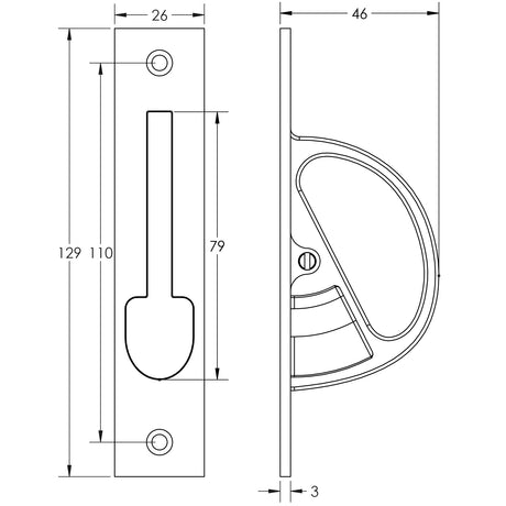 Technical drawing of of Burlington - Sliding Door Edge Pull Satin Nickel Sku. BUR280SN