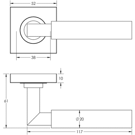 Technical drawing of of Burlington - Westminster Door Handles Square Plain Dark Bronze Sku. BUR30KIT84