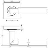 Technical drawing of of Burlington - Westminster Door Handles Square Plain Satin Nickel Sku. BUR30KIT318