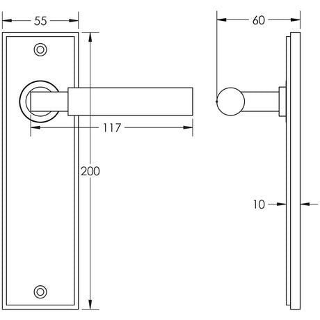 Technical drawing of of Burlington - Westminster Door Handle Latch Backplate Antique Brass Sku. BUR30KIT8