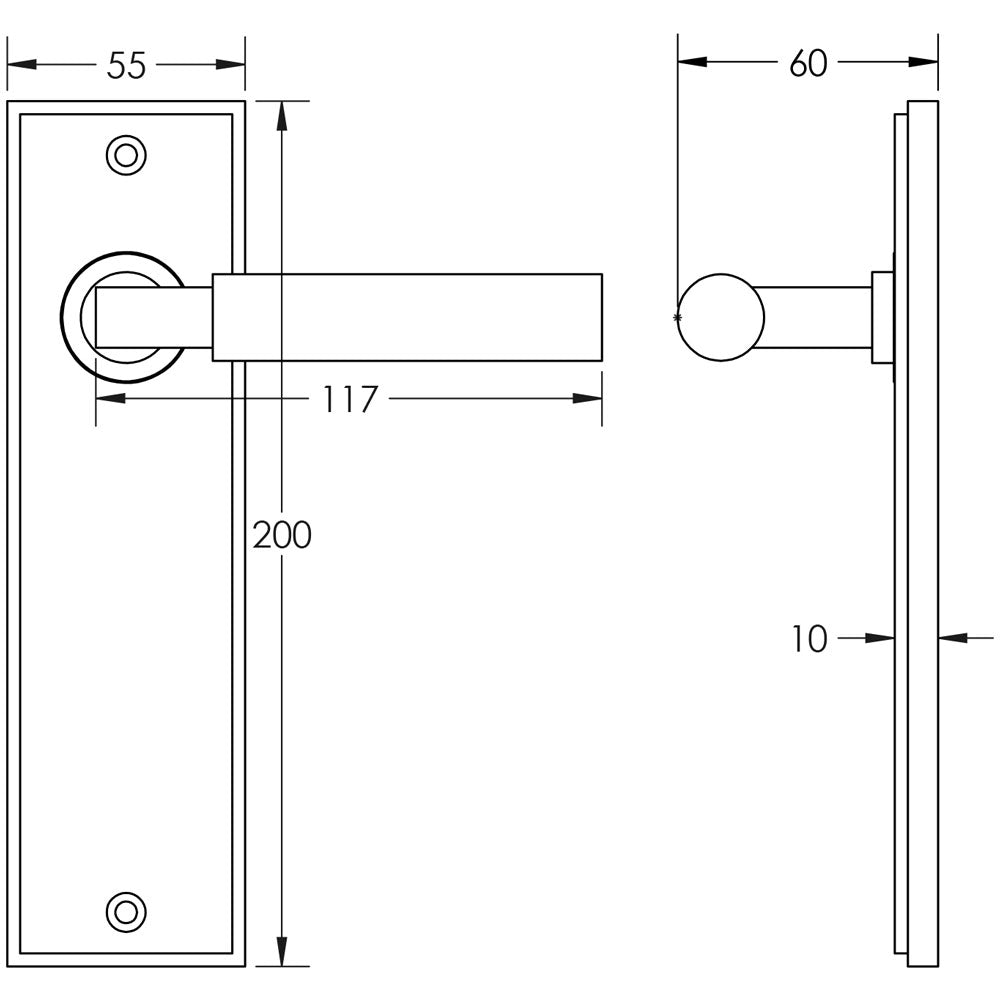 Technical drawing of of Burlington - Westminster Door Handle Latch Backplate Polished Nickel Sku. BUR30KIT164
