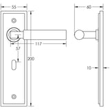 Technical drawing of of Burlington - Westminster Door Handle Lock Backplate Satin Brass Sku. BUR30KIT243