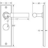Technical drawing of of Burlington - Westminster Door Handle Bathroom Backplate Satin Nickel Sku. BUR30KIT322