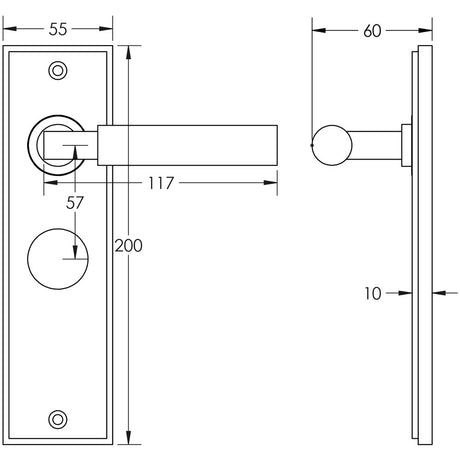Technical drawing of of Burlington - Westminster Door Handle Bathroom Backplate Satin Brass Sku. BUR30KIT244