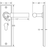 Technical drawing of of Burlington - Westminster Door Handle Euro Backplate Polished Nickel Sku. BUR30KIT167