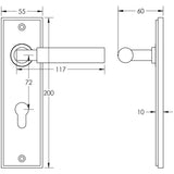 Technical drawing of of Burlington - Westminster Door Handle Din Euro Backplate Satin Nickel Sku. BUR30KIT324