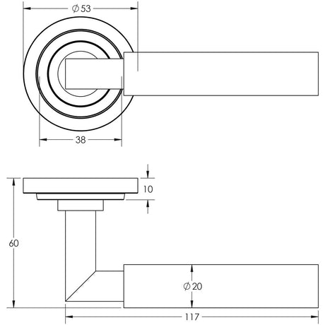 Technical drawing of of Burlington - Westminster Door Handles Stepped Rose Satin Brass Sku. BUR30KIT237