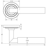 Technical drawing of of Burlington - Westminster Door Handle on Stepped Rose Antique Brass Sku. BUR30KIT3
