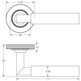 Technical drawing of of Burlington - Westminster Door Handles Knurled Rose Satin Brass Sku. BUR30KIT239