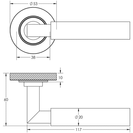 Technical drawing of of Burlington - Westminster Door Handles Knurled Rose Satin Nickel Sku. BUR30KIT317