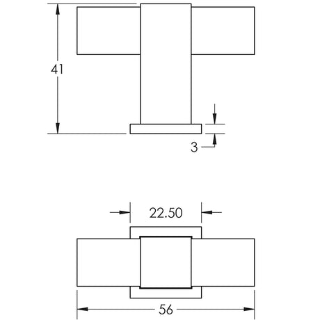 Technical drawing of of Burlington - Westminster T Bar Cupboard Knobs Satin Nickel Sku. BUR301SN