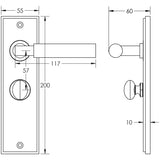 Technical drawing of of Burlington - Westminster Door Handle Bathroom Backplate Satin Nickel & Turn & Release Sku. BUR-30SN-453SN-80SN